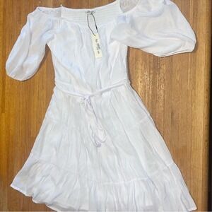 Speed Limit MPH Women Large White Smocked Ruffle Layered Long Sleeve BOHO Dress